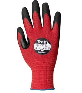 Size 6 TG1240-06 RED Traffi Glove LXT MicroDex Nitrile Foam Palm Glove – Cut Level A